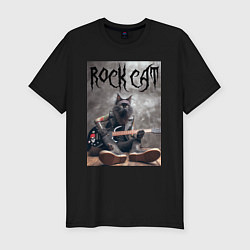 Футболка slim-fit Rock cat - ai art, цвет: черный