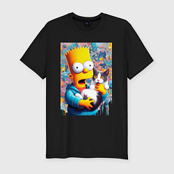 Футболка slim-fit Bart Simpson with a kitten - ai art, цвет: черный