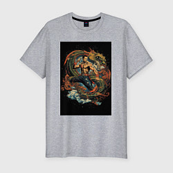Мужская slim-футболка Муай Тай боец и зеленый дракон