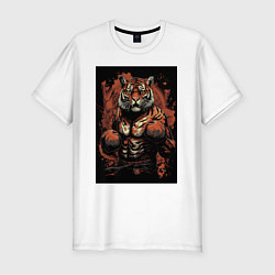 Мужская slim-футболка Тайский бокс тигр в стойке
