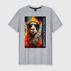 Мужская slim-футболка Лама хиппи: жить гореть и не угаснуть, жить а не с