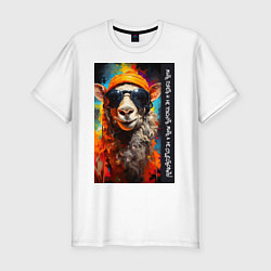 Мужская slim-футболка Лама хиппи: жить гореть и не угаснуть, жить а не с