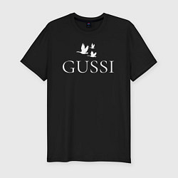 Мужская slim-футболка Гусси - надпись белый