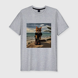 Мужская slim-футболка Пляжный котик