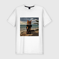 Мужская slim-футболка Пляжный котик