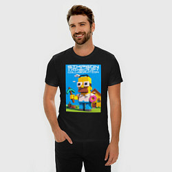 Футболка slim-fit Homer Simpson and Minecraft - collaboration ai art, цвет: черный — фото 2