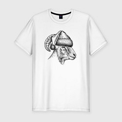 Мужская slim-футболка Баран в новогоднем колпаке