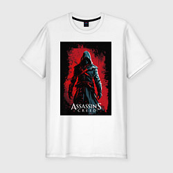 Мужская slim-футболка Assassins creed на фоне красной стены