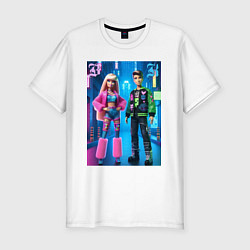 Мужская slim-футболка Барби и Кен в ночном городе - нейросеть