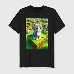 Мужская slim-футболка Funny kitten - Minecraft ai art