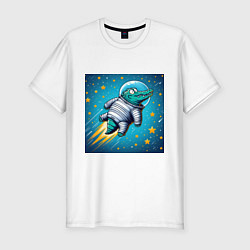 Мужская slim-футболка Крокодил летит в космосе