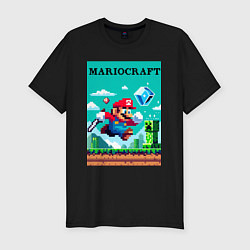 Мужская slim-футболка Mario and Minecraft - collaboration pixel art