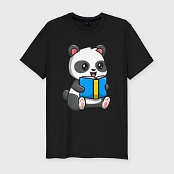 Мужская slim-футболка Панда читает