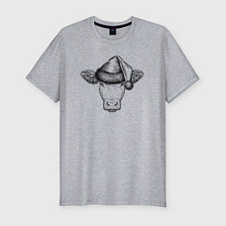 Мужская slim-футболка Буренка новогодняя