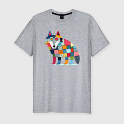 Футболка slim-fit Funny wolf - patchwork ai art, цвет: меланж