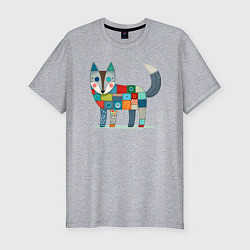 Футболка slim-fit Funny fox - patchwork ai art, цвет: меланж