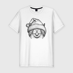 Мужская slim-футболка Кот в новогодней шапке