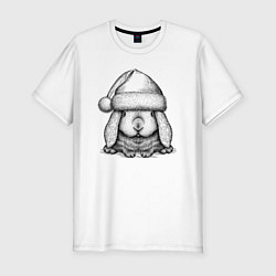 Мужская slim-футболка Зайка в новогодней шапке