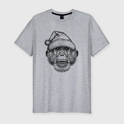 Мужская slim-футболка Шимпанзе Дед Мороз