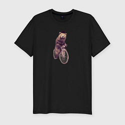 Мужская slim-футболка Медведь на велосипеде
