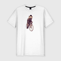 Мужская slim-футболка Медведь на велосипеде