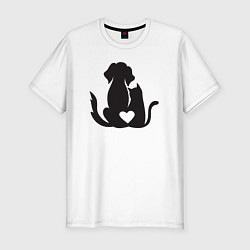 Футболка slim-fit Dog and cat love, цвет: белый