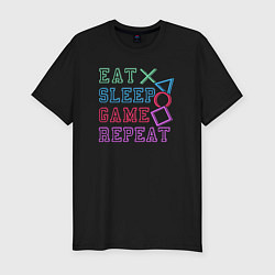 Футболка slim-fit Eat play sleep repeat lettering, цвет: черный