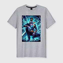 Футболка slim-fit Jotaro Kujo - neon glow ai art, цвет: меланж