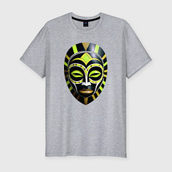 Мужская slim-футболка Африканская маска в кислотно неоновых цветах