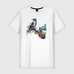 Мужская slim-футболка Птицы на ветке дерева