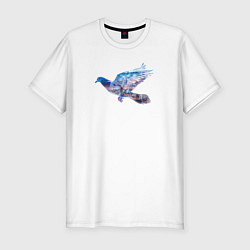 Мужская slim-футболка Летящий голубь и ночной город с двойной экспозицие