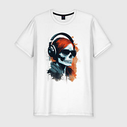 Мужская slim-футболка Grunge redhead girl skull