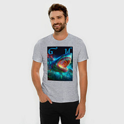 Футболка slim-fit Great white space shark - ai art, цвет: меланж — фото 2