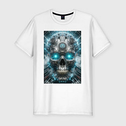 Мужская slim-футболка Electrified cyber skull - ai art fantasy