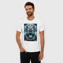 Футболка slim-fit Electrified cyber skull - ai art fantasy, цвет: белый — фото 2