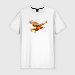 Мужская slim-футболка Летящий орел и пейзаж