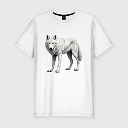 Мужская slim-футболка Белый волк альфа