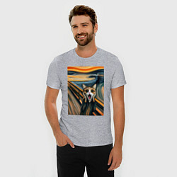 Футболка slim-fit Кошка кричит - мем нейросеть, цвет: меланж — фото 2