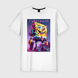 Футболка slim-fit Sponge Bob with a pistol - cyberpunk ai art, цвет: белый