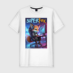 Мужская slim-футболка Super fox gamer - ai art fantasy