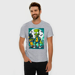Футболка slim-fit Зомби Барт со скейтбордом - хэллоуин, цвет: меланж — фото 2