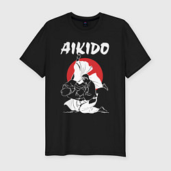 Мужская slim-футболка Айкидо - боевое искусство
