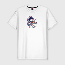 Мужская slim-футболка Космонавт играет на скрипке