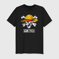 Мужская slim-футболка One piece череп в соломенной шляпе