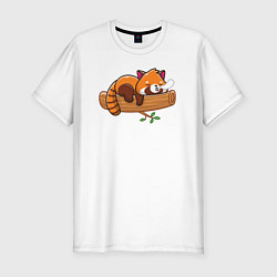 Мужская slim-футболка Красная панда спит на дереве