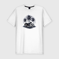 Футболка slim-fit Мотоцикл на фоне пальм, цвет: белый