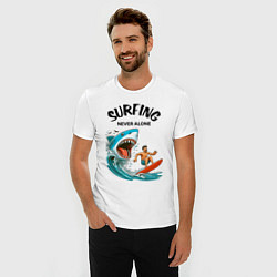 Футболка slim-fit Shark and surfer - never alone, цвет: белый — фото 2