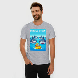 Футболка slim-fit Duck vs shark - ai art fantasy, цвет: меланж — фото 2