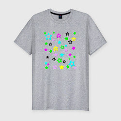 Мужская slim-футболка Разноцветные неоновые звезды