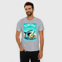 Футболка slim-fit Surfing never alone - shark and surfer, цвет: меланж — фото 2